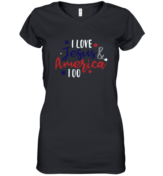 I Love Jesus & America Too Women's V-Neck T-Shirt
