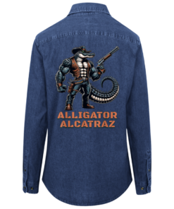 Alternative view of Alligator Alcatraz Cowboy Crocodile Women's Long Sleeve Denim Shirt