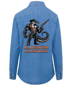 Alligator Alcatraz Cowboy Crocodile Women's Long Sleeve Denim Shirt